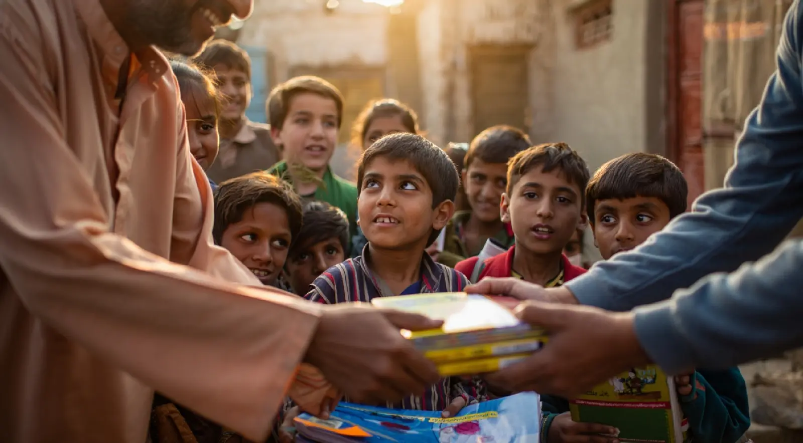 Illustration of education support for underprivileged students through zakat donations in Pakistan