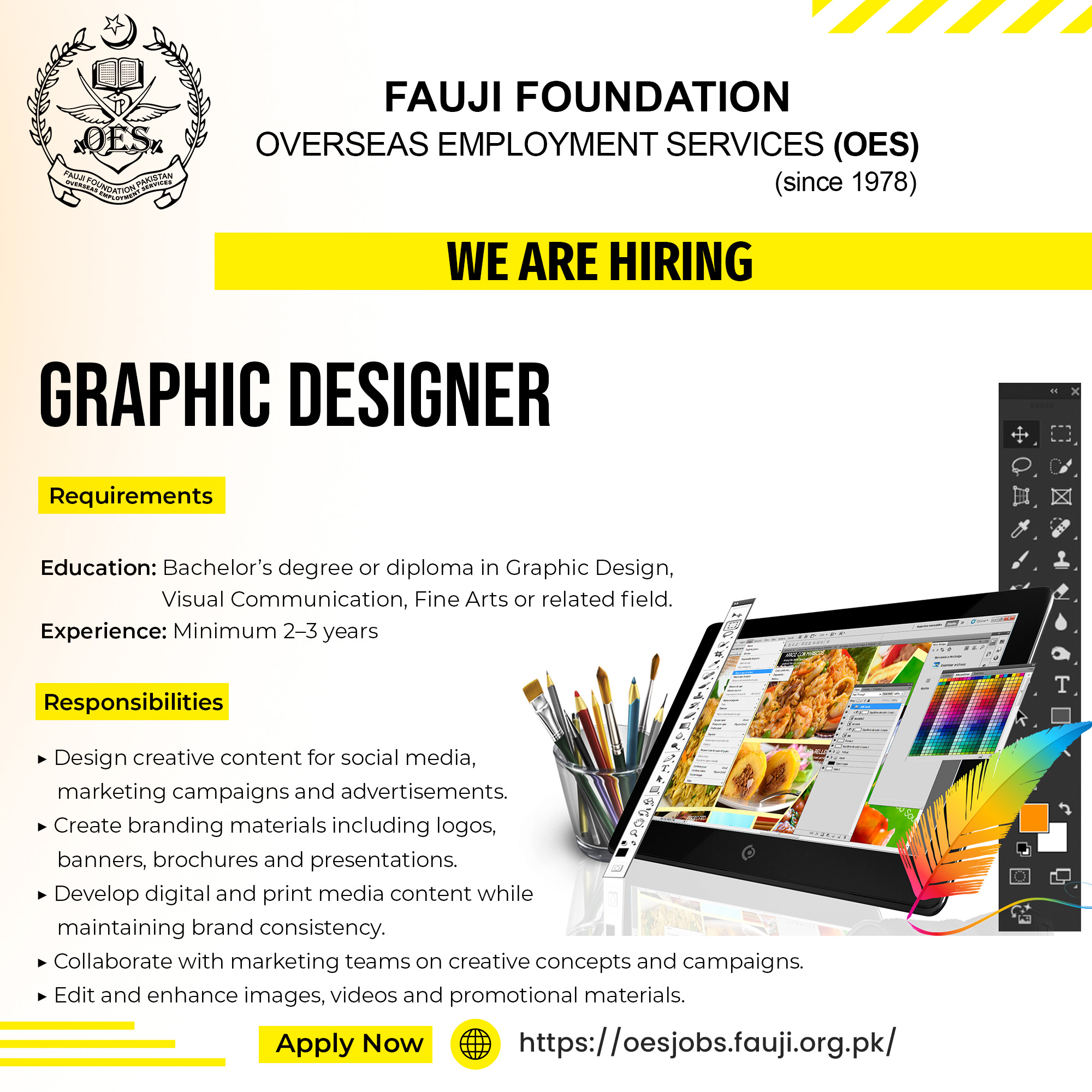 job vacancy of graphic designer by fauji foundation pakistan, partner of skill development foundation